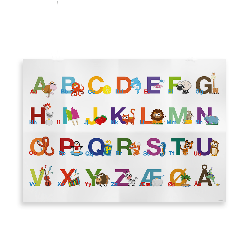 Alfabet plakat farverige - Vandret 20x30 cm.
