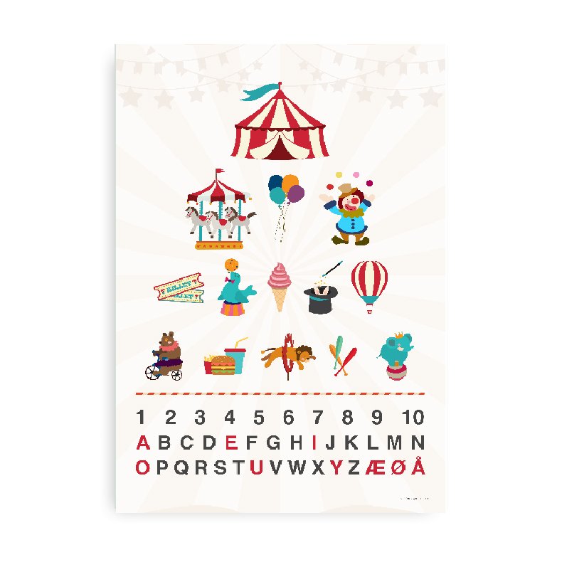 Cirkus Plakat - Alfabet Og Tal 20x30 cm. Inkl. Sort Plakatophng