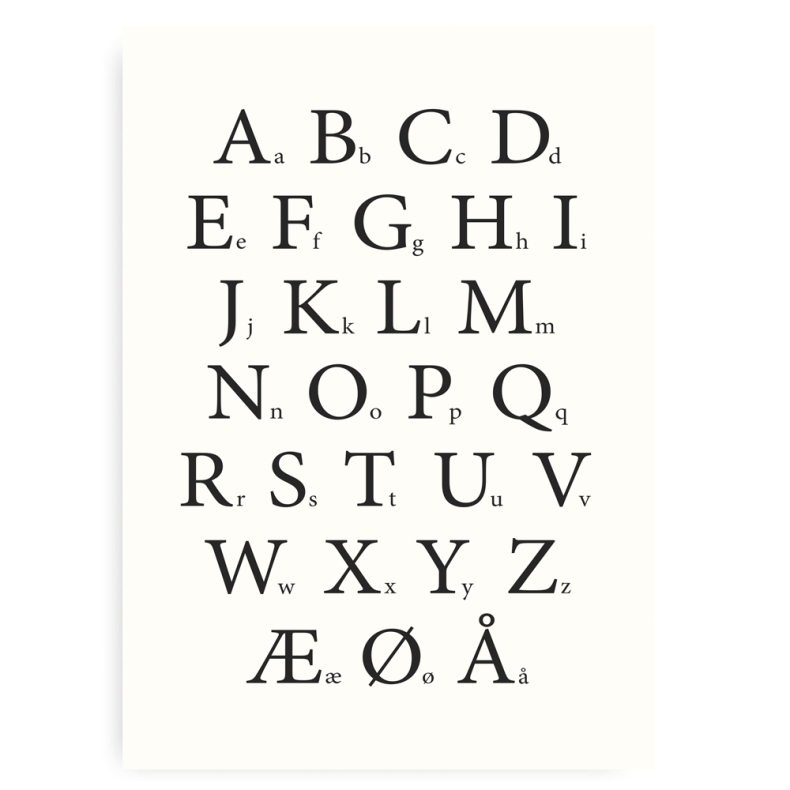 Alfabet Plakat Klassisk - Sort P Hvid