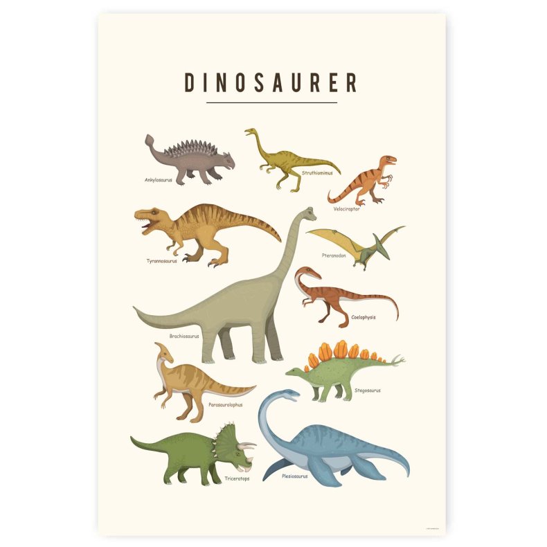 Dinosaurer Plakat - Med Navne