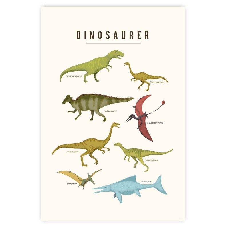 Dinosaurer Plakat V2 - Med Navne