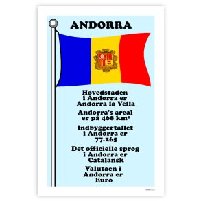Landet Andorra - Plakat Med Flag