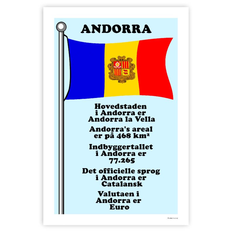 Landet Andorra - Plakat Med Flag