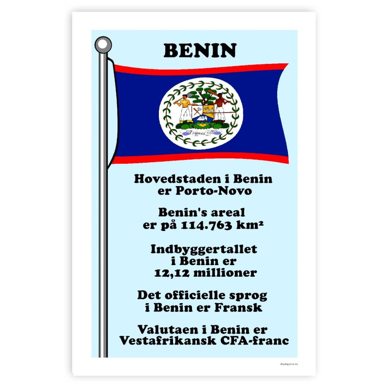 Landet Benin - Plakat Med Flag