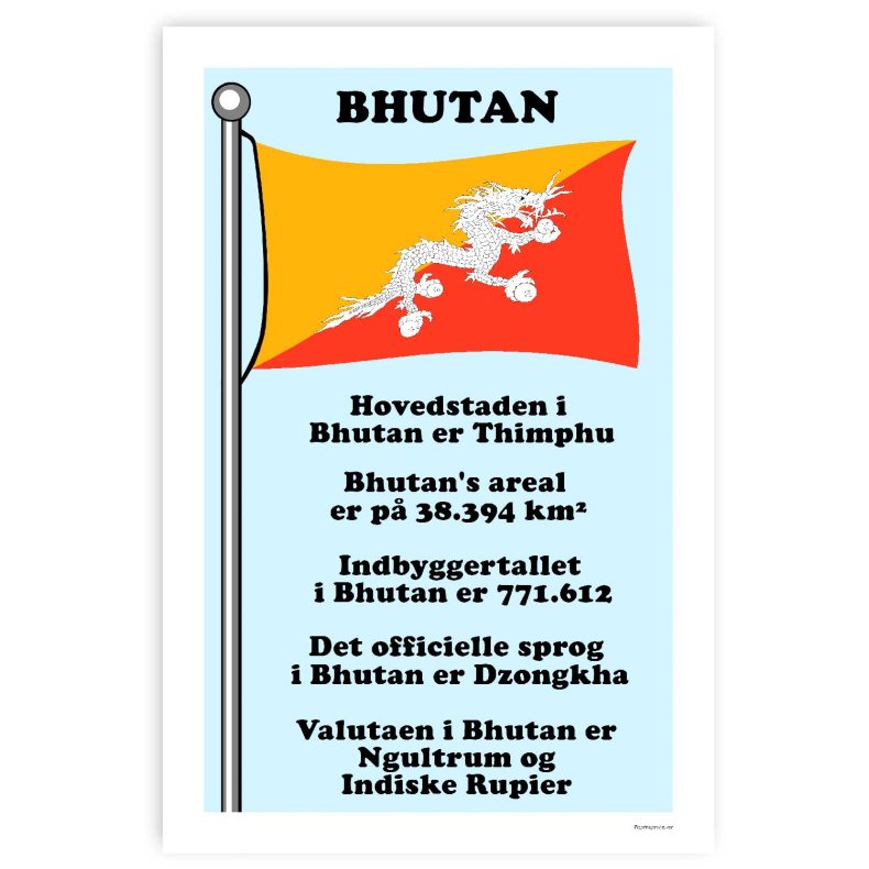 Landet Bhutan - Plakat Med Flag