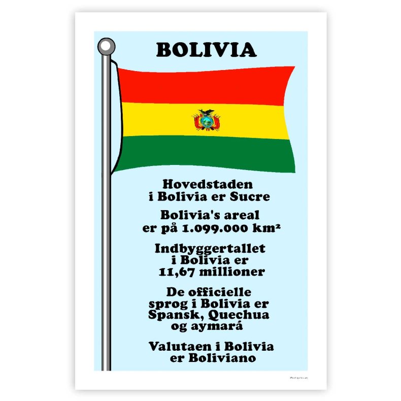 Landet Bolivia - Plakat Med Flag