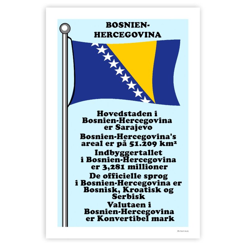 Landet Bosnien-Hercegovina - Plakat Med Flag