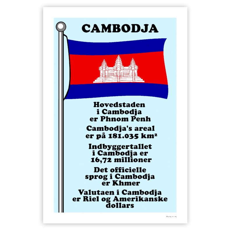 Landet Cambodja - Plakat Med Flag