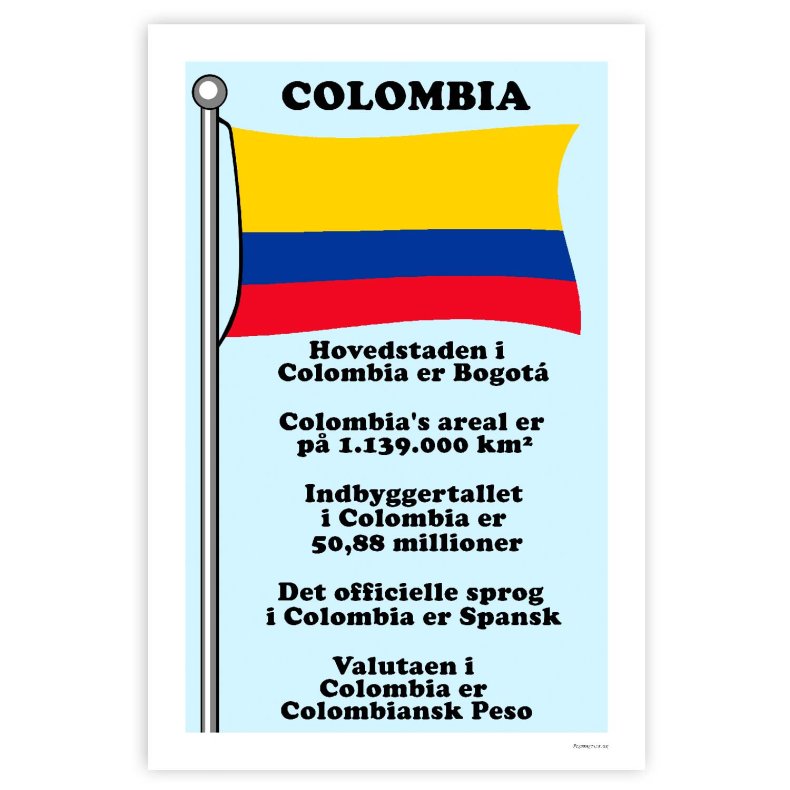 Landet Colombia - Plakat Med Flag