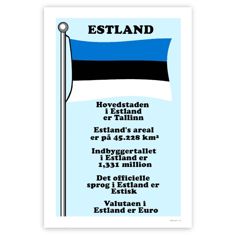 Landet Estland - Plakat Med Flag