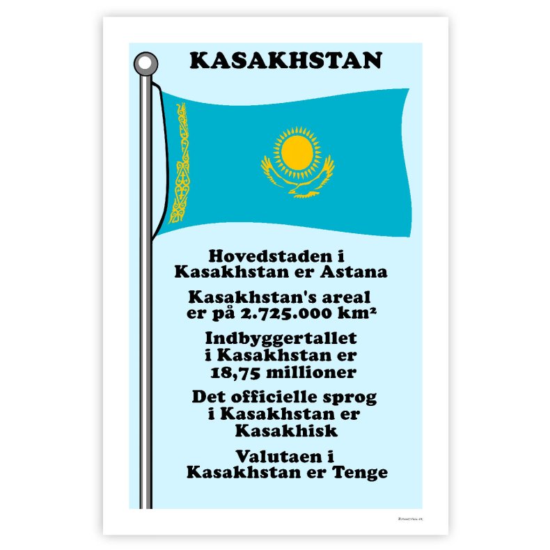 Landet Kazakhstan - Plakat Med Flag