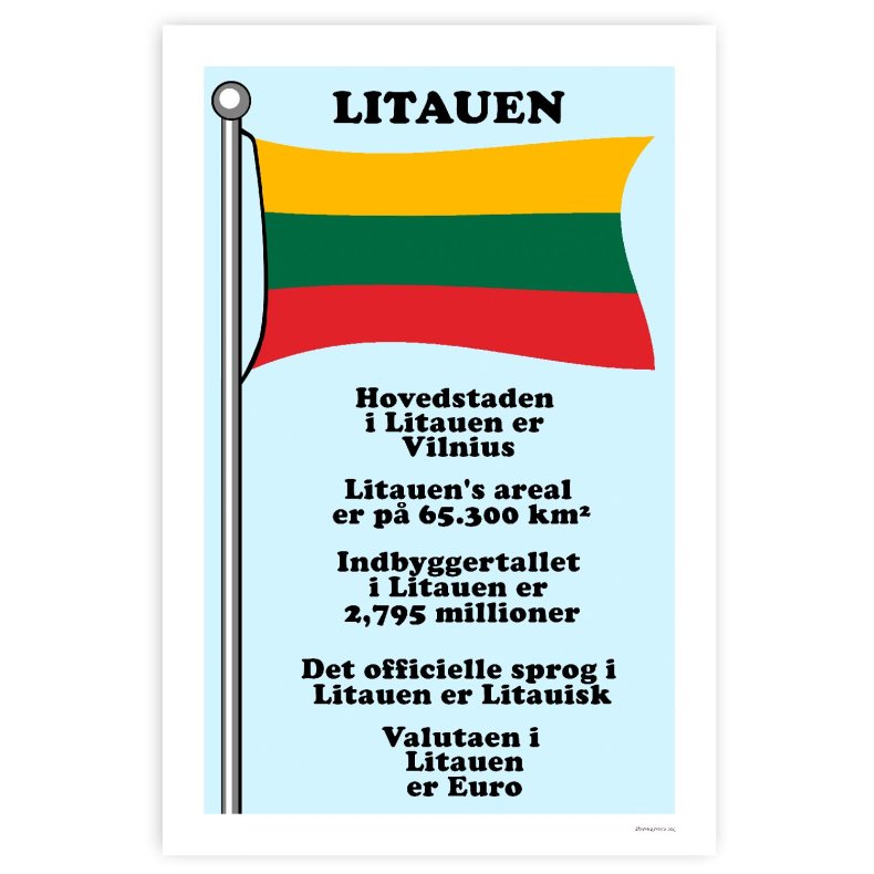 Landet Litauen - Plakat Med Flag