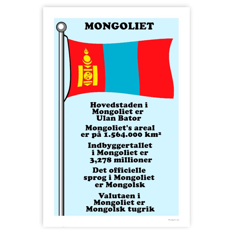 Landet Mongoliet - Plakat Med Flag