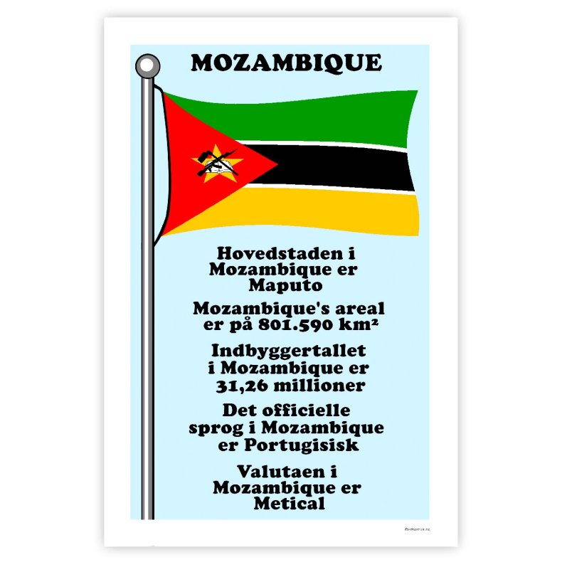 Landet Mozambique  - Plakat Med Flag