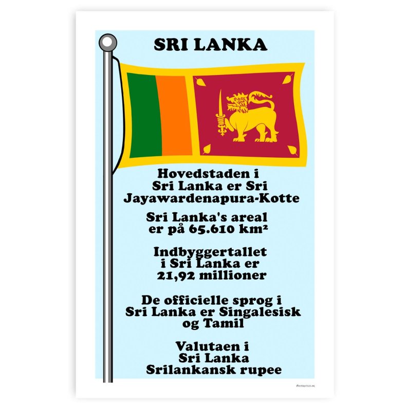 Landet Sri Lanka - Plakat Med Flag