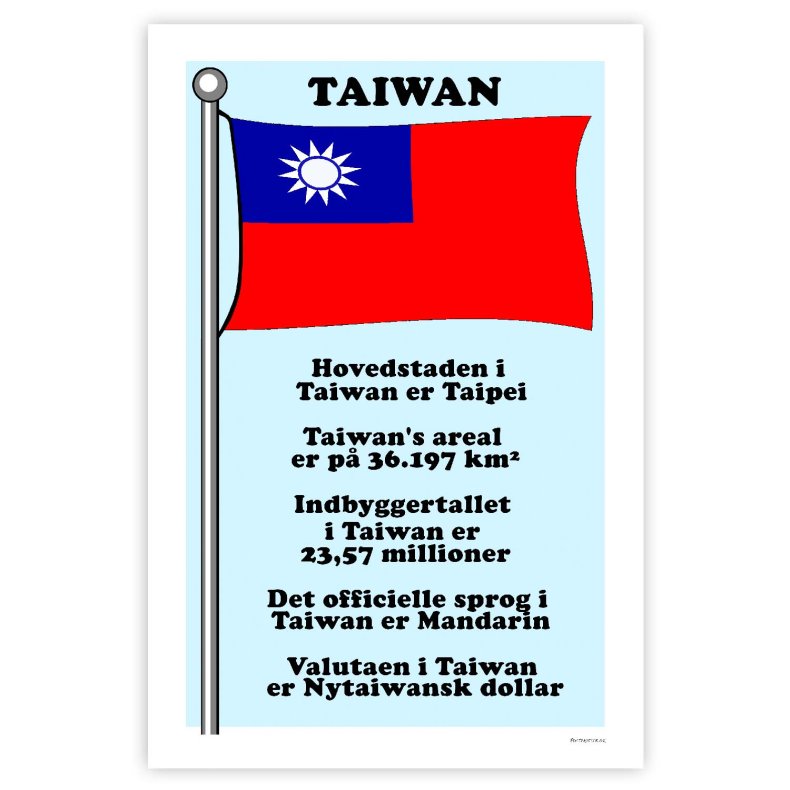 Landet Taiwan - Plakat Med Flag