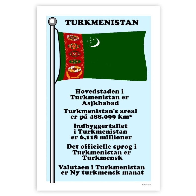 Landet Turkmenistan - Plakat Med Flag