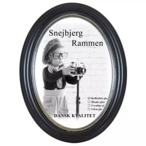 Snejbjerg Oval Ramme Sort Med Slv 13x18 Cm. Refleksfrit Glas