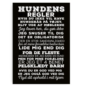 Hundens Regler Hvid Sort 20x30 Cm. Inkl. Sort Plakat Ophng